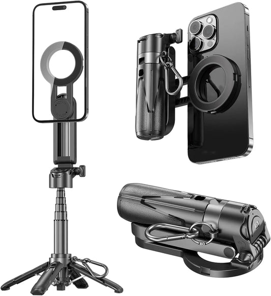 4-in-1 Magnetic Tripod Selfie Stick with Wireless Remote, Extendable Phone Stand for Photos/Live Streaming/Travel