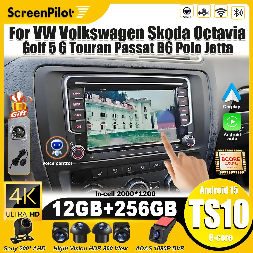 Car Stereo with Apple CarPlay & Android Auto, Compatible with VW CC, Passat B7, Polo, Golf 5 6 & Jetta