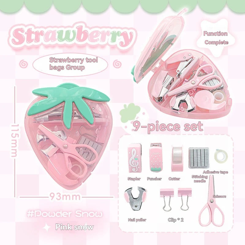 1PC Tool Set High Beauty Strawberry Efficiency Set Stapler Storage Stationery Student Specific Tool Set