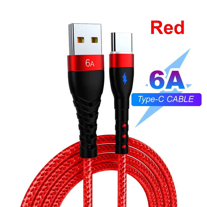 66W 6A Fast Charger Type C Cable USB C 1m 2m 3m Nylon Cable For iPhone 13 12 Xiaomi Huawei Samsung iPad For iphone charger Cable