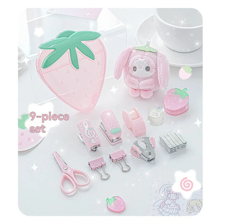1PC Tool Set High Beauty Strawberry Efficiency Set Stapler Storage Stationery Student Specific Tool Set