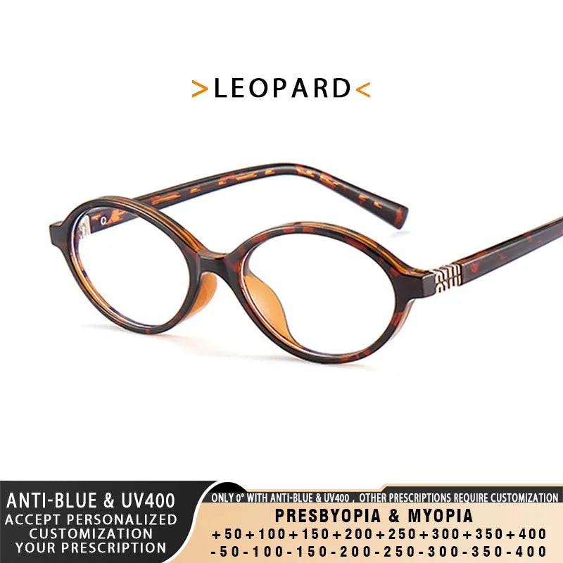 TANGOWO Retro Oval Small Frame Myopia Glasses Women Anti Blue Light Reading Glasses Anti-Reflection Prescription Eyewear