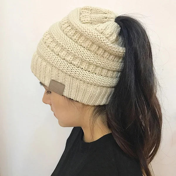Women's Messy Bun Ponytail Beanie - Open Knit Winter Hat - photo 11