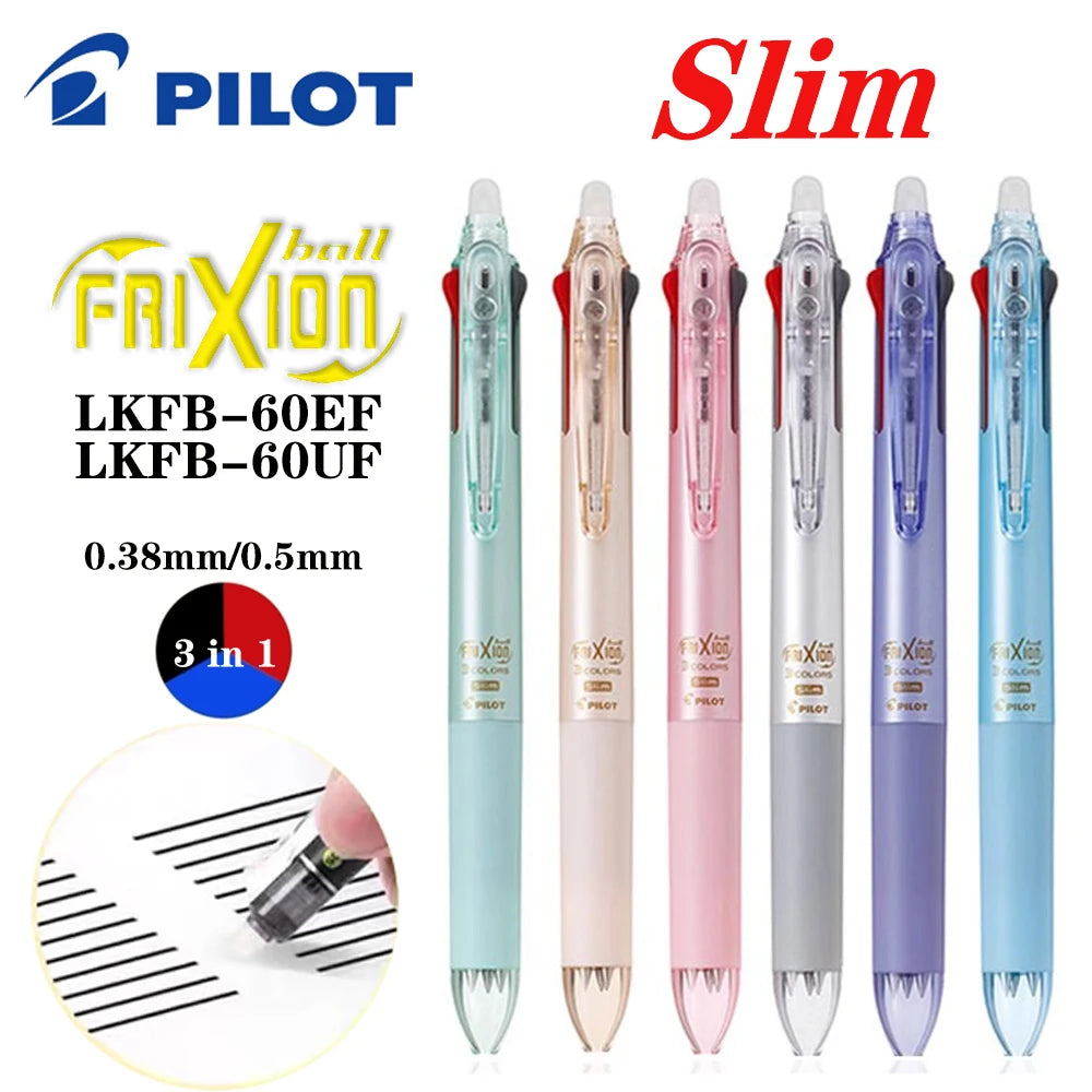 Japan Pilot Frixion Pen 3 in 1 Erasable Gel Pen 3 Colors 0.5mm /0.38mm LKFB-60EF Slim Pen Holder Back To School Stationery