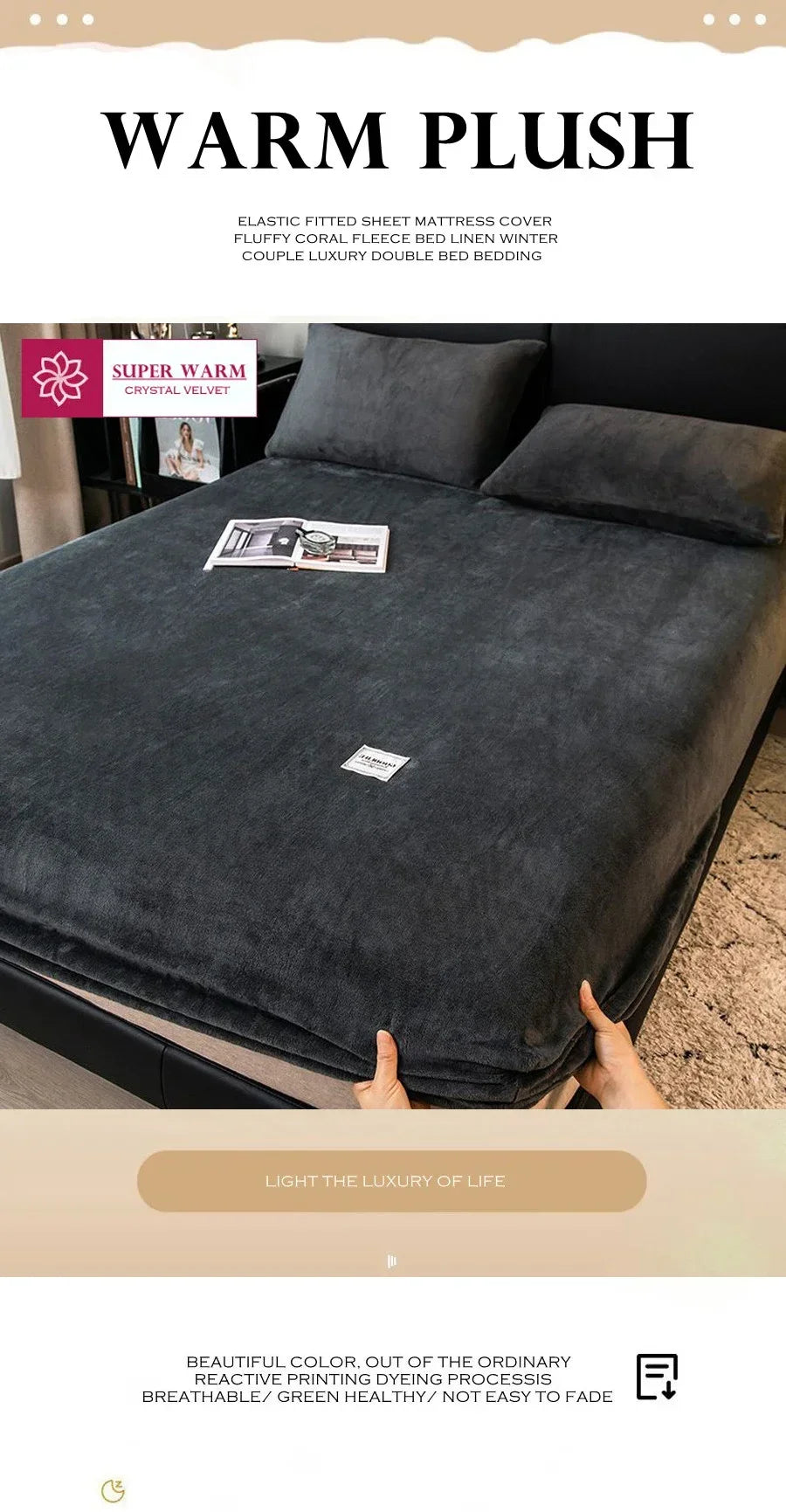 Soft Warm Plush Fitted Sheet Elastic Mattress Cover Fluffy Coral Fleece Bed Linen Winter Couple Luxury Double Bed Bedding