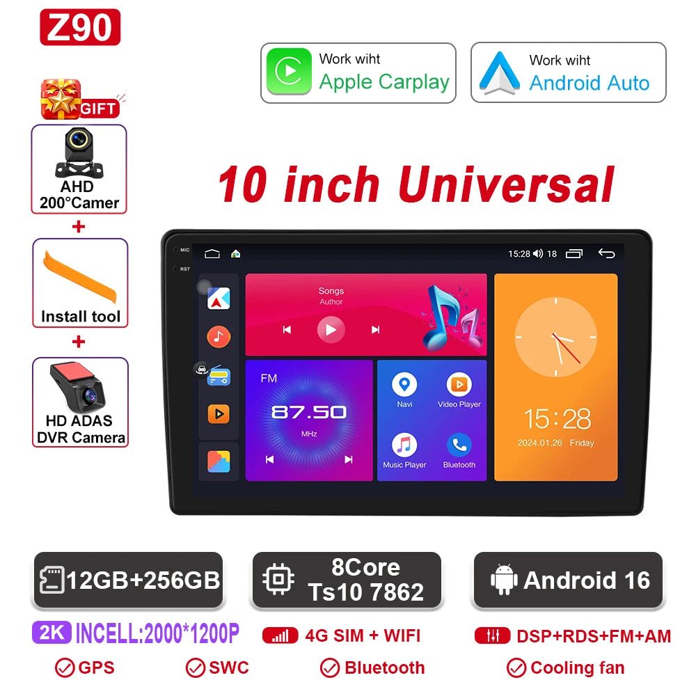 Android CarPlay Car Radio Android Auto GPS multimedia player Universal 9''10 inch Car Stereo 4G WiFi Player QLED Screen No 2 din