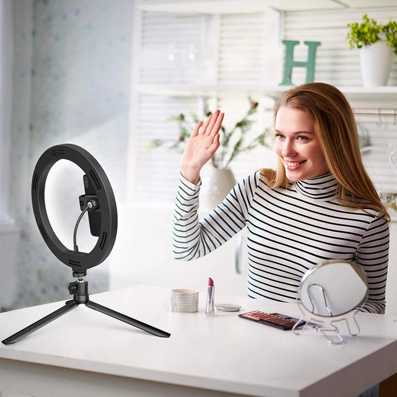 LED Photography Ring Light – 3 Modes Dimmable Selfie Light with Tripod & Phone Stand | TikTok, YouTube & Makeup