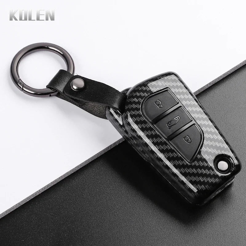 For Toyota Camry RAV4 Forturner Hilux Auris Corolla Avensis Verso Yaris Aygo Scion TC ABS Carbon Fiber Style Car Key Case Cover