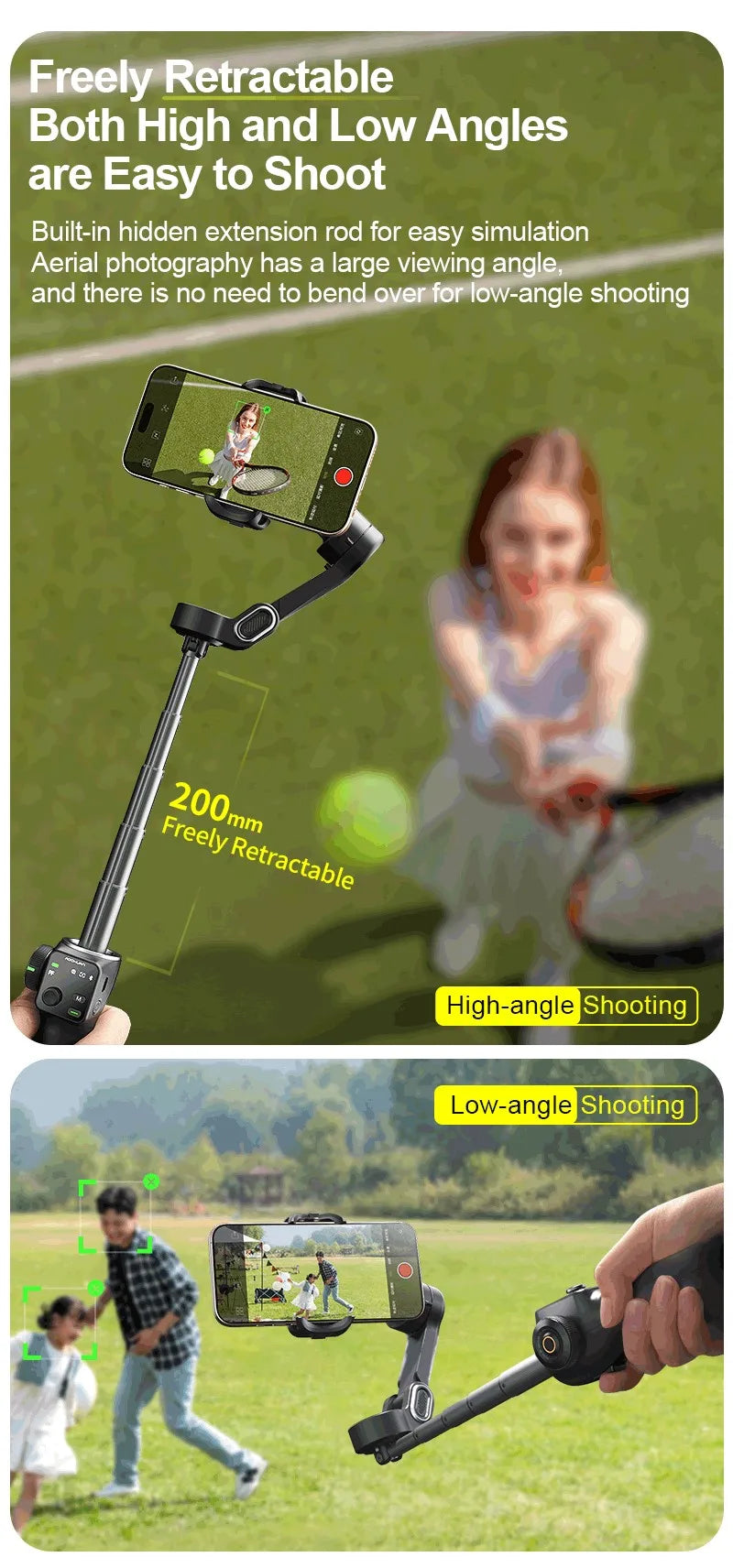 AOCHUAN Handheld Gimbal Stabilizer 3-Axis Smart V8 For Phone with Extension Rod Tripod Face Tracking For iPhone Android TikTok