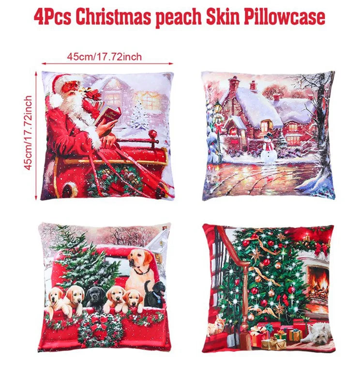 4pcs Merry Christmas Cushion Cover Home Decorations 2026 Christmas Ornament Pillow Case Xmas Navidad Gifts New Year Gifts 2026