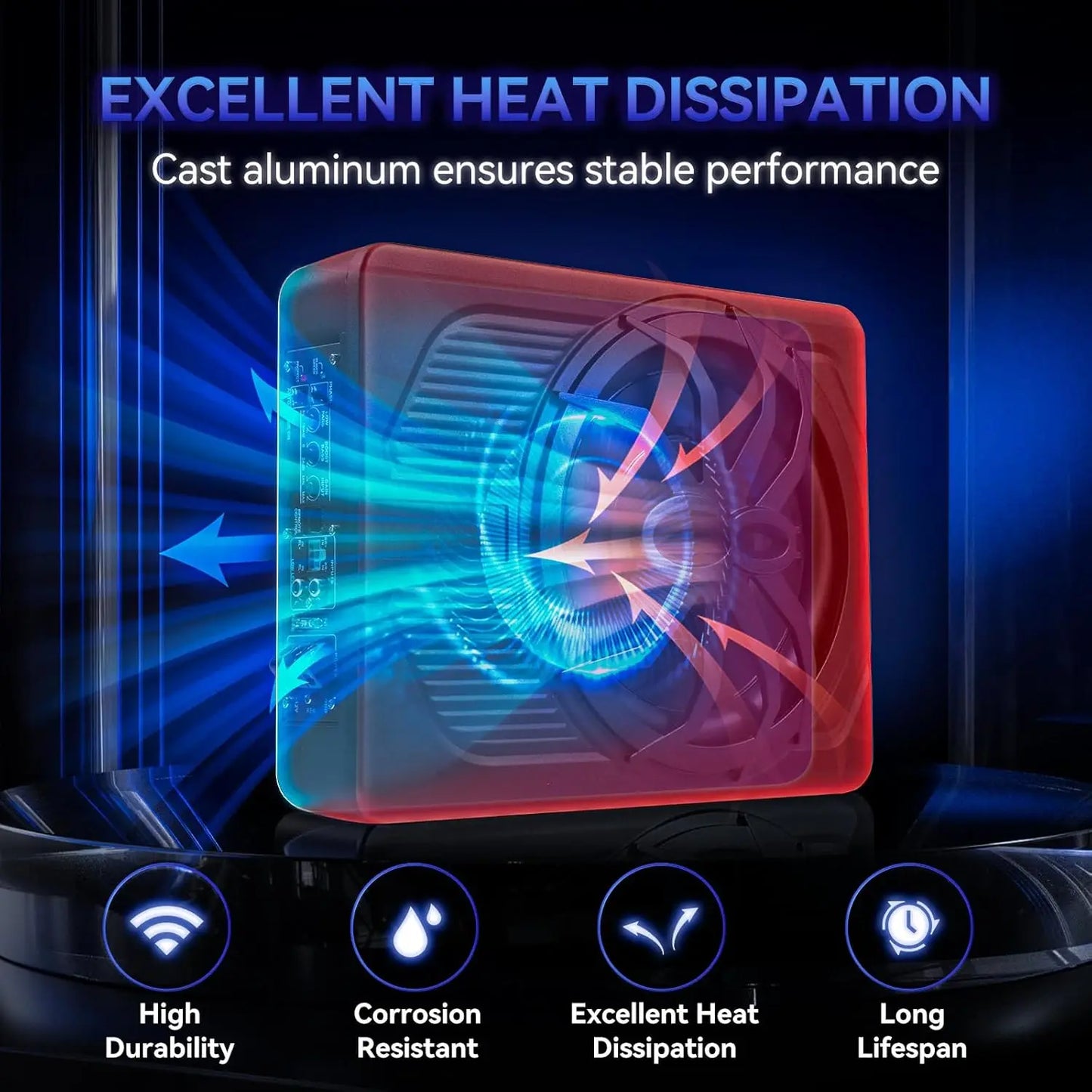 1000W 10" Slim Under Seat Subwoofer Spider Style Powered Bass Speaker with Amplifier Blue Light for Car Truck SUV