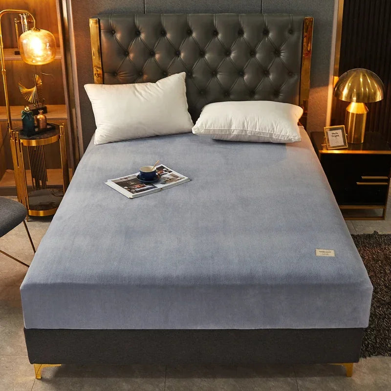 Velvet Fitted Sheet, Soft Warm Non-Slip Mattress Cover