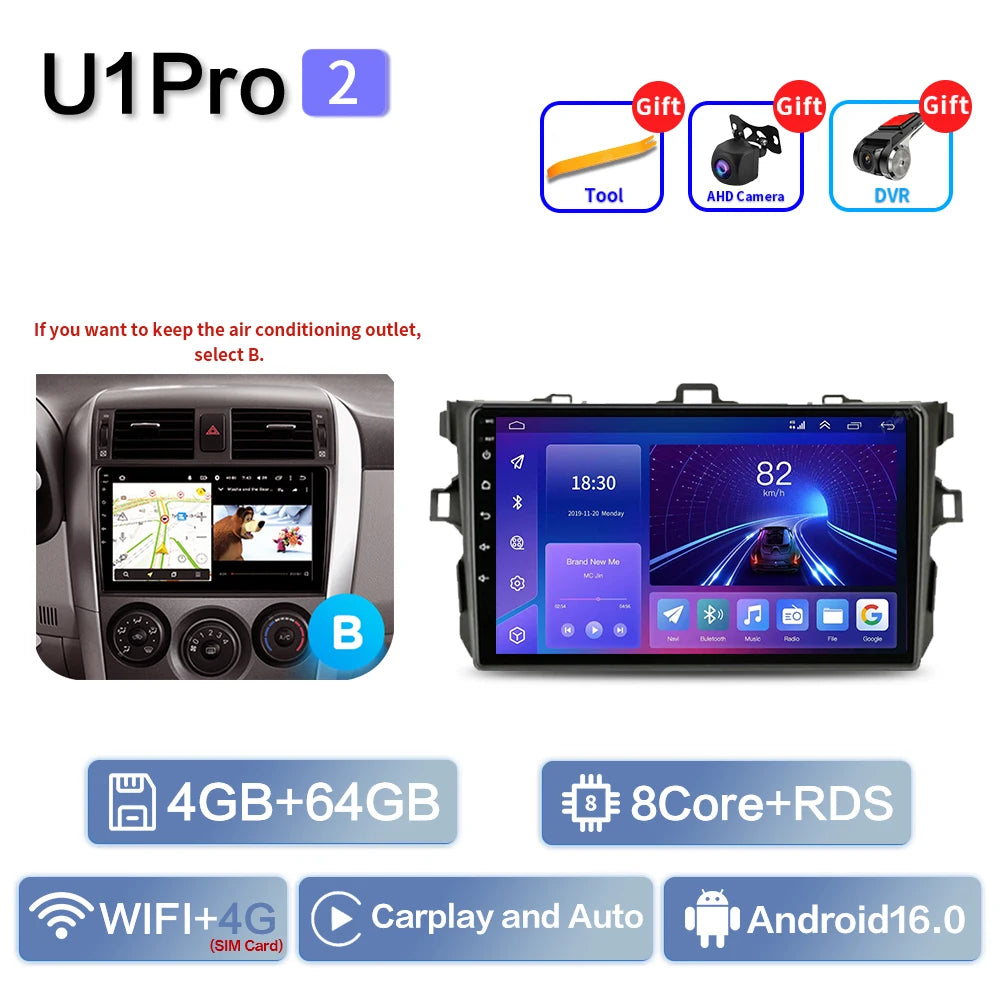 Android Car Stereo for Toyota Corolla E140/E150 (2006–2013) — CarPlay, Android Auto, DSP, 4G, Subwoofer Output