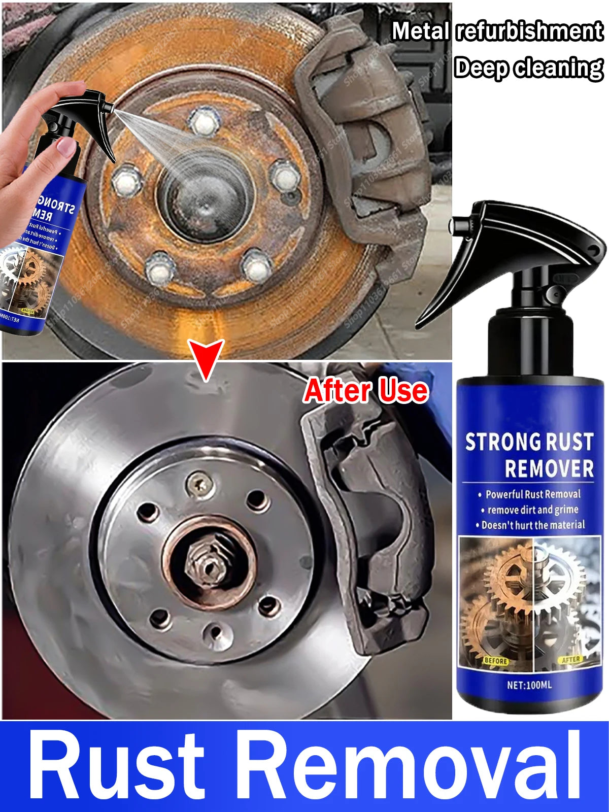 Multifunctional car rust remover used for removing rust providing surface protection on car brake pads iron metal surface 1/3PCS