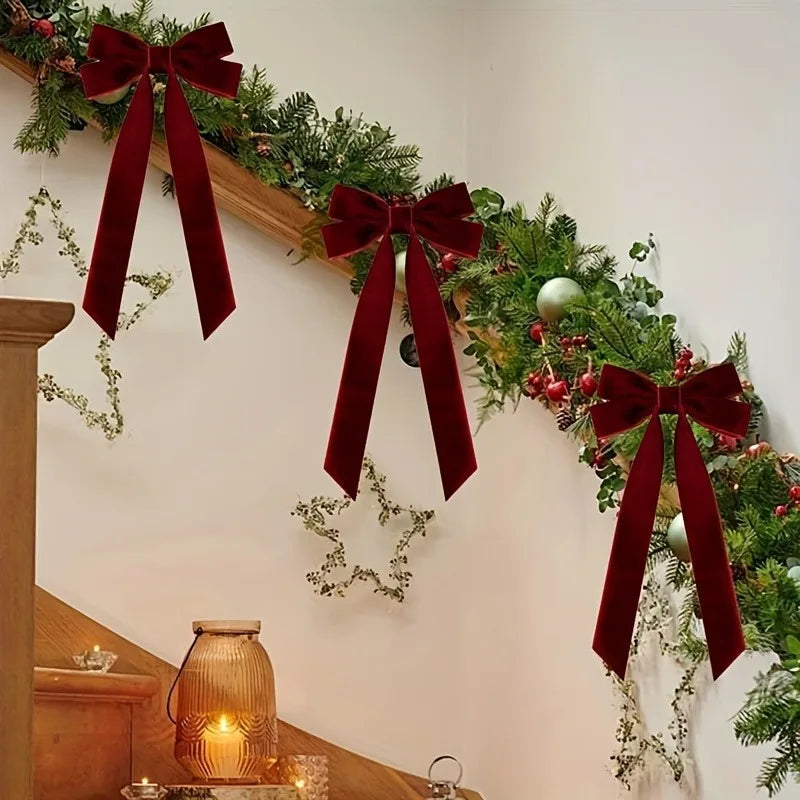 12 pieces of red velvet Christmas tree garlands - Festival gift loops for Christmas wreaths, decorations and folk handicrafts, w