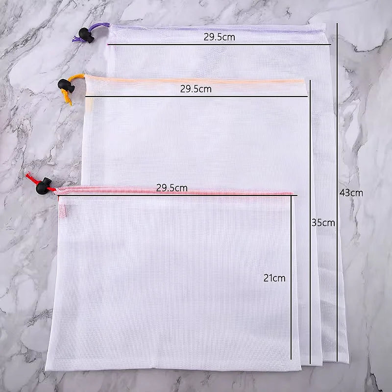 FAIS DU 5pcs Mesh Reusable Storage Bags Comes With Logo Fruit Vegetable Home Washable Bags Kitchen Storage Bags Storage Supplies