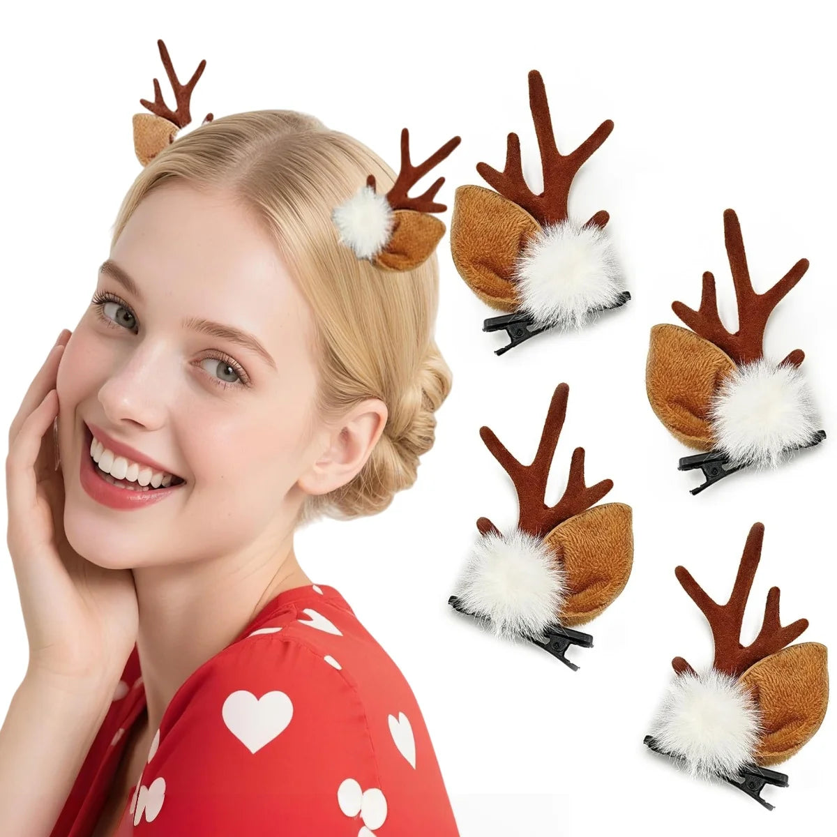 1/2Pairs Christmas Reindeer Antlers Deer Ears Headband for Women Cute Christmas Hair Clips Accessory