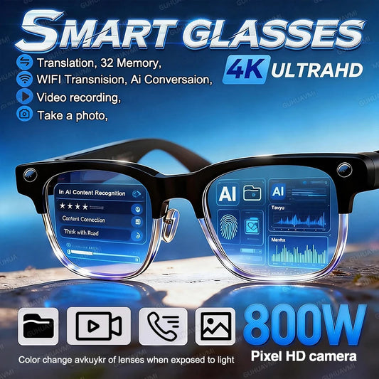 GUHUAVMI W630 AI Smart Glasses – 800MP Dual Camera, 4K Video, BT 5.3, AI ChatGPT, Voice Translation & Blue Light Blocking