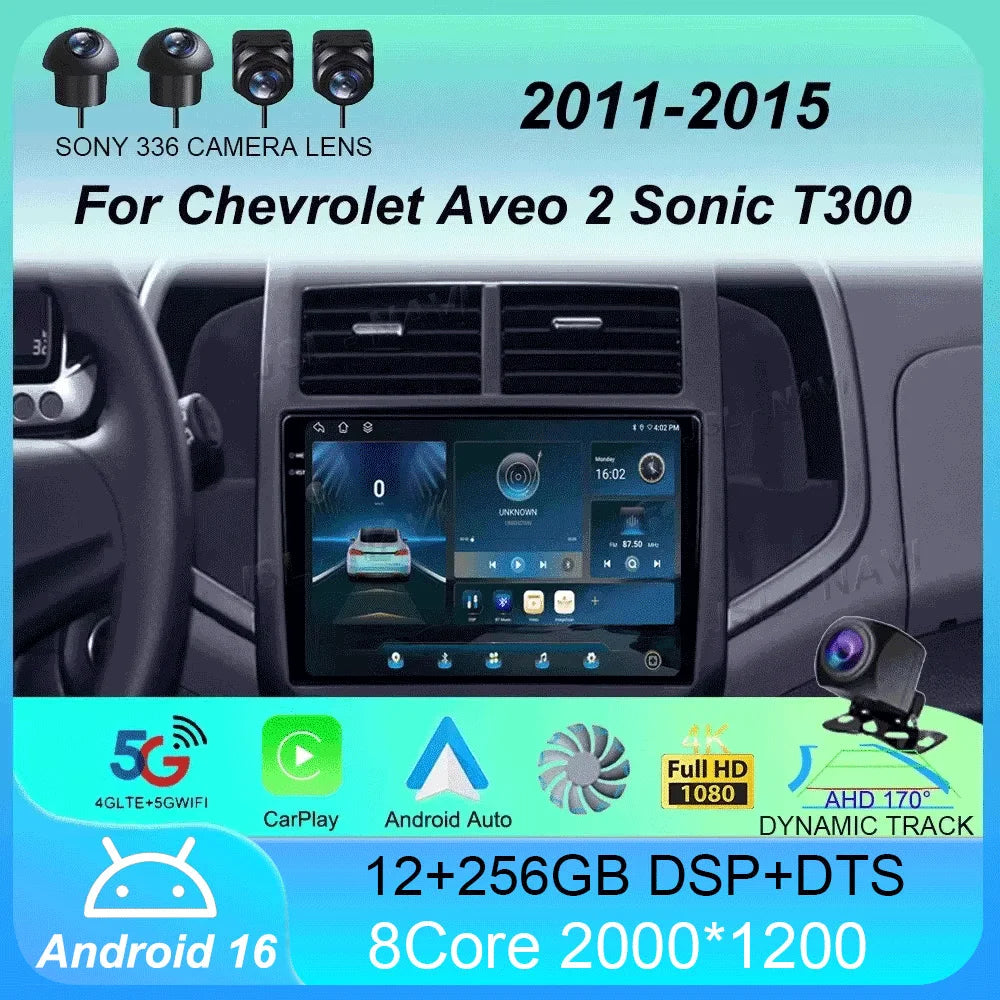 Android 16 Car Radio CarPlay Auto Multimedia Player For Chevrolet Aveo 2 Sonic T300 2011-2015 Navigation GPS 2din Stereo Audio
