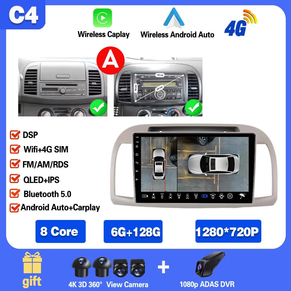 Android 15 For Nissan March Micra K12 2002 -2010 Car Radio Stereo Multimedia WIFI Wireless Carplay Android Auto Navigation 4G BT
