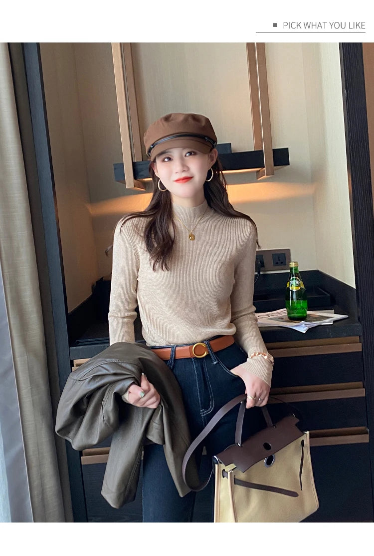 Women's Mock Neck Knit Sweater, Slim Basic Pullover