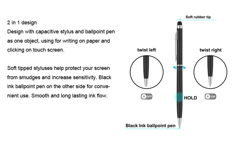 20-200 Pens Each Pack Mini Metal 2-in-1 Stylus Universal Ballpoint Pen Custom Logo Text Engraving Office School Advertising Pen