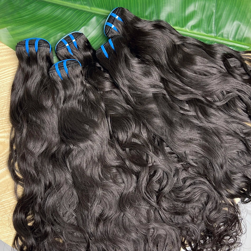 18A Natural Wave Hair Bundles Double Weft Vietnamese Wavy Natural Black Color #1B 100% Raw Virgin Human Hair Weave Extensions