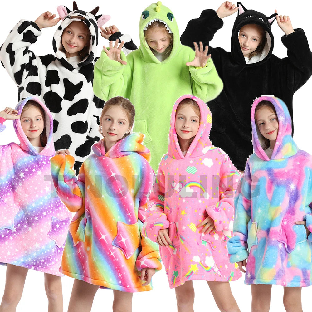 Kids Oversized Hoodie Blanket - Animal Wearable Blanket with Sleeves