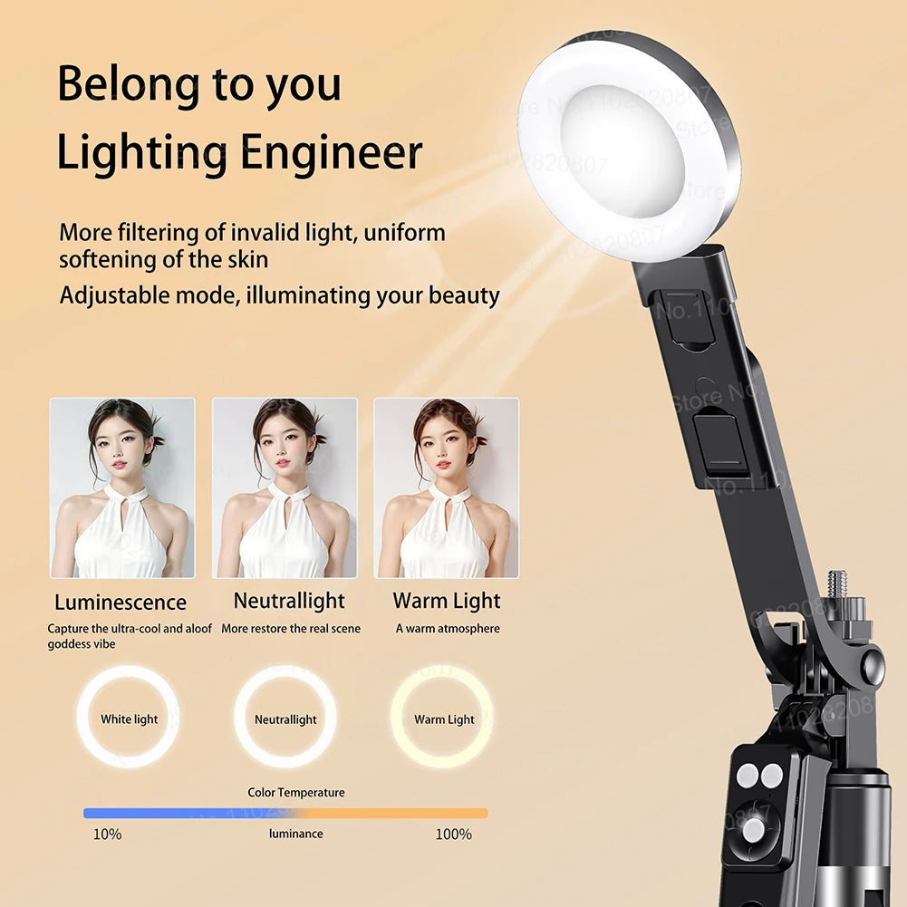 1.7M Extendable Bluetooth Selfie Stick Tripod – Wireless Remote & Fill Light for TikTok Live Streaming