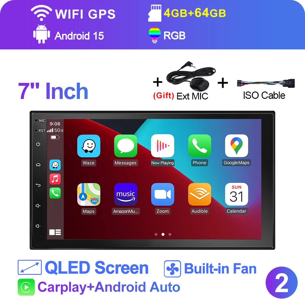 LEHX  7/9/10'' 4GB-64GB 2Din Android 15 Carplay Auto Car Radio Multimedia Stereo For toyota Hyundai Kia Volkswagen Jeep Fiat