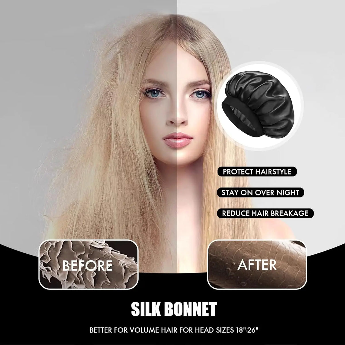 Silk Bonnet for Sleeping, Double Layer Silk Sleep Cap for Men & Women, Soft Satin Lined Bonnet for Curly Hair