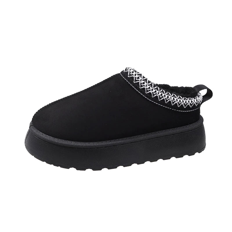 Snow Boots For Women 2024 Winter New Cashmere Warm Thick Soles Without Heel-covered Hair Half Slipper Cotton Shoes for Women
