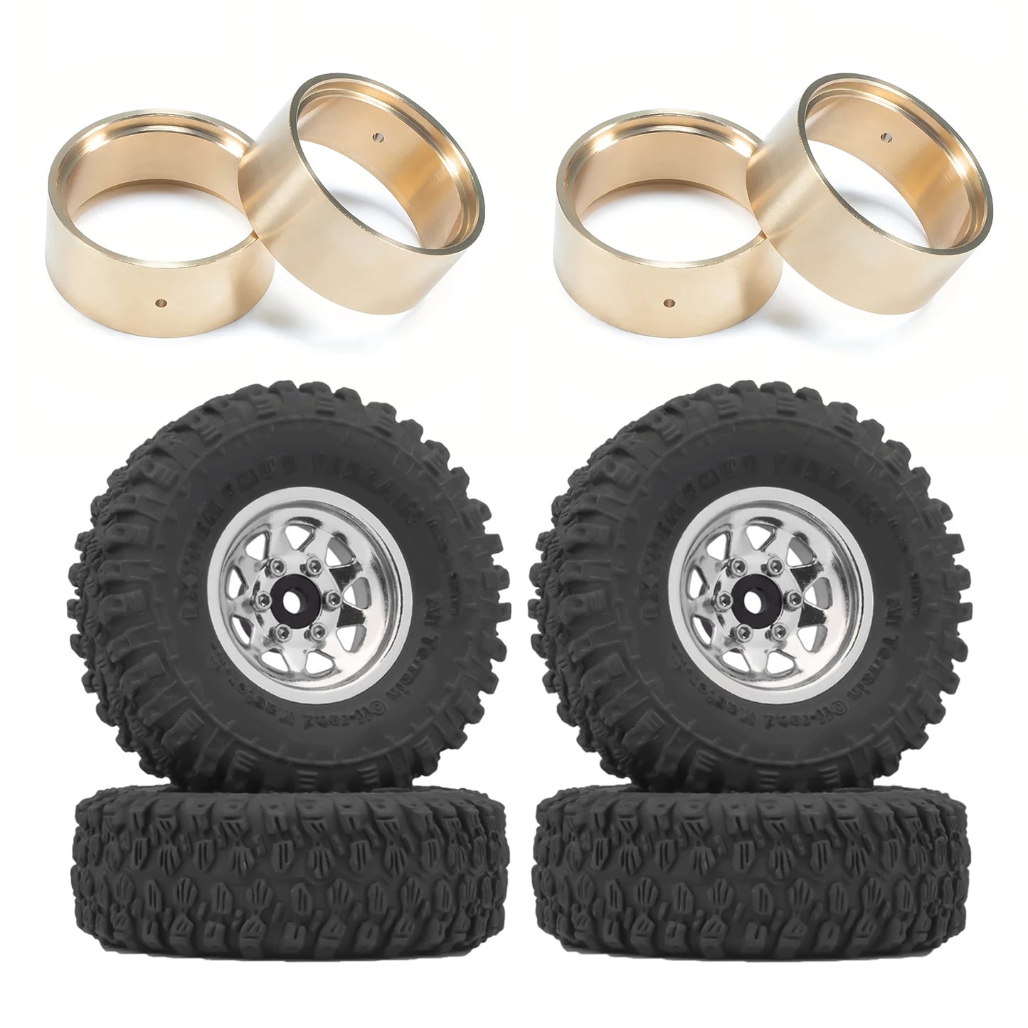 RCXAZ 1.0" Beadlock Wheel Rims 52*19mm Tires Set for 1/18 1/24 RC Crawler Car Axial SCX24 FMS FCX24 TRX4M (W1004-T1014)