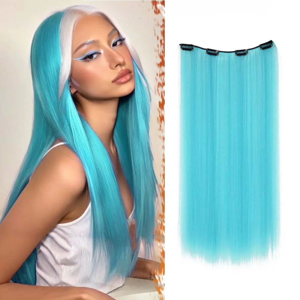 22inch Long Straight colorful Synthetic Hair Extensions - Invisible Clip-In, High Temperature Resistant, Easy to Wear for Women