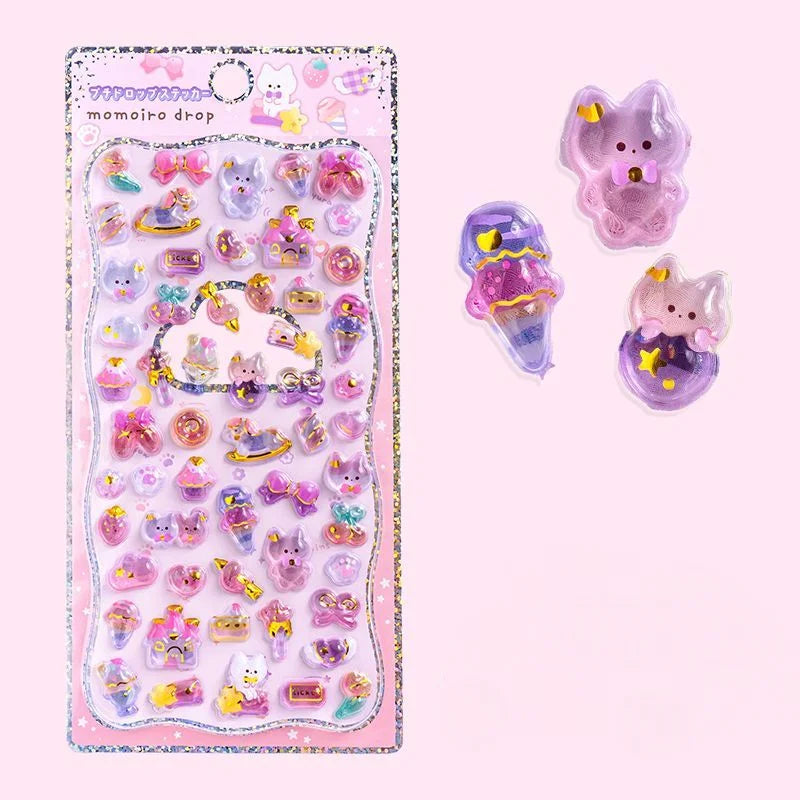 Original Cartoon Water Drop 3D Relief Stickers Cute Refrigerator Sticker Girl's Handbooks Decoration Creativity Reward Toy Gift