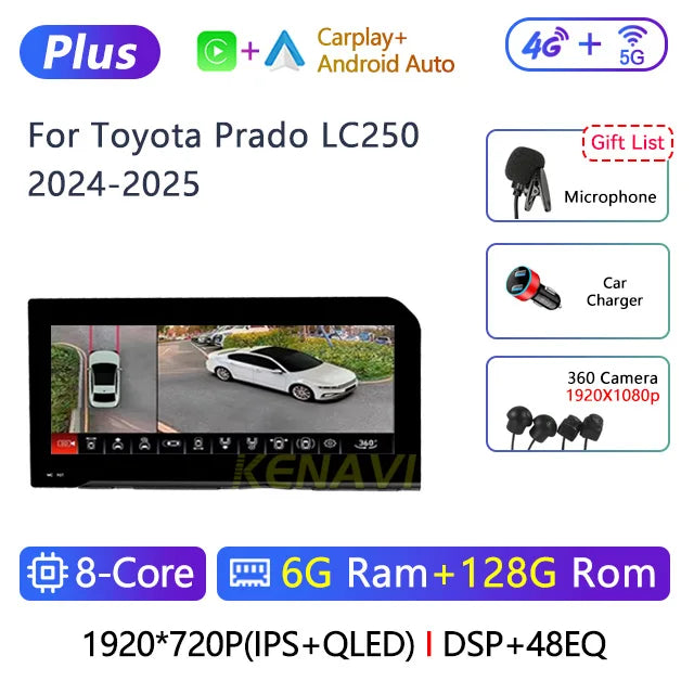 12.3" Car Stereo with Apple CarPlay & Android Auto, Compatible with Toyota Prado LC250 (2024-2025)