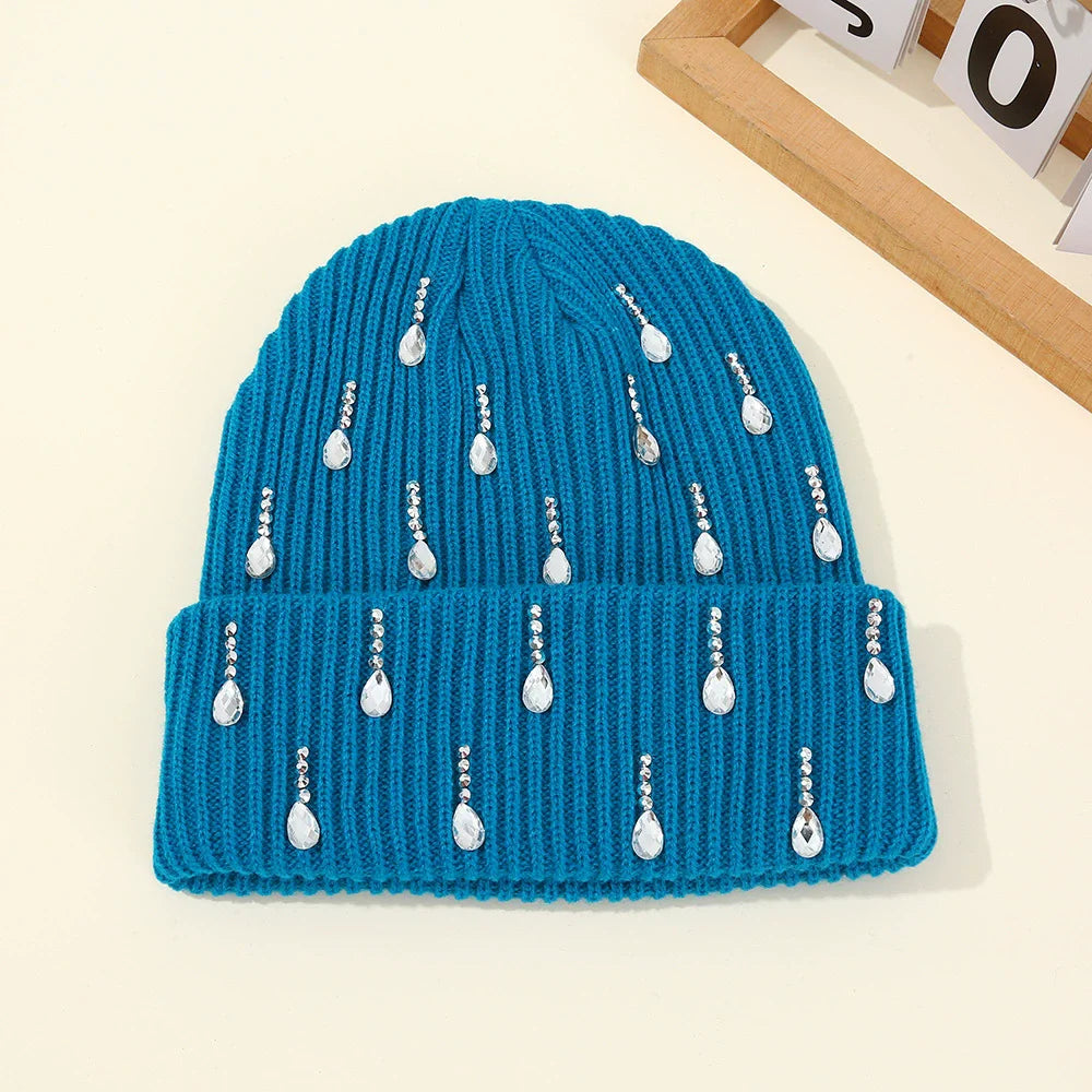 Women's Knit Beanie with Rhinestones and Pearls - Winter Hat - photo 3