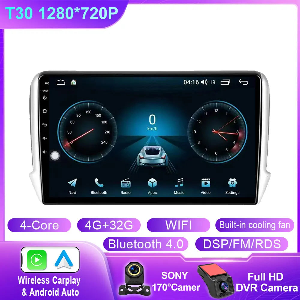 Car Stereo with Apple CarPlay & Android Auto, Compatible with Peugeot 2008 & 208 (2012-2018)