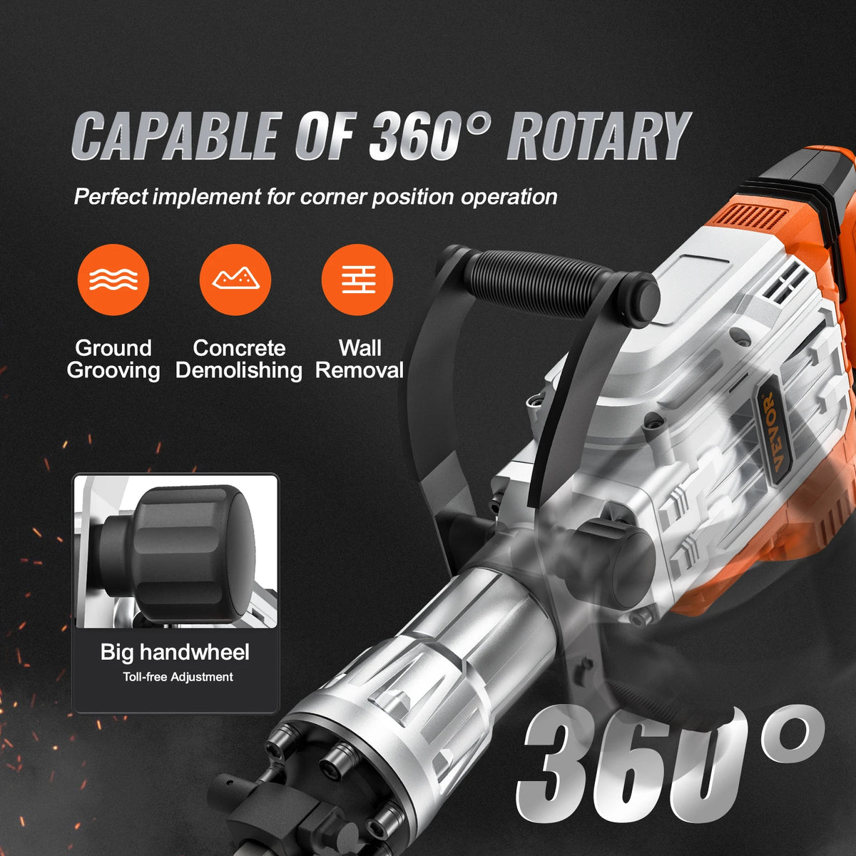 Demolition Jack Hammer 3500W Concrete Breaker with 4 Chisels