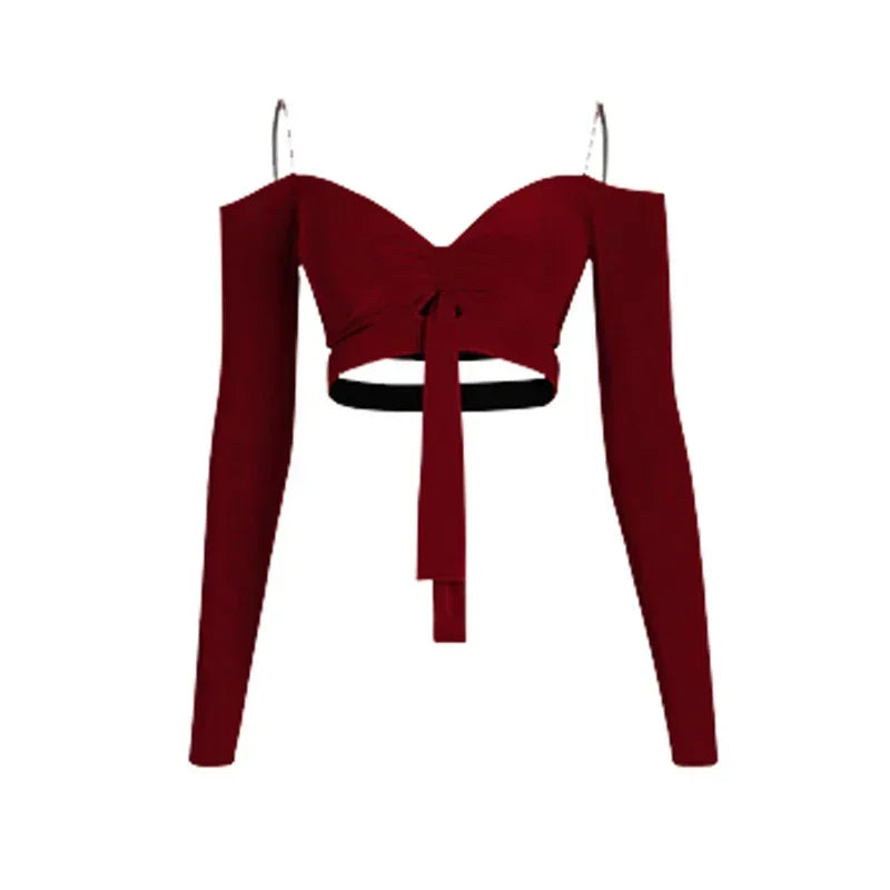 Girls burgundy Latin dance top and skirt set