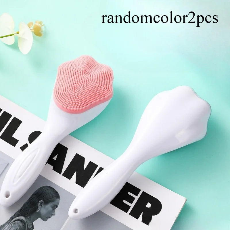 Facial Cleanser Massage Brush with Long Handle, Cat Paw Brush Head, Silicone Soft Hair, Gentle Facial Cleaning Tool.