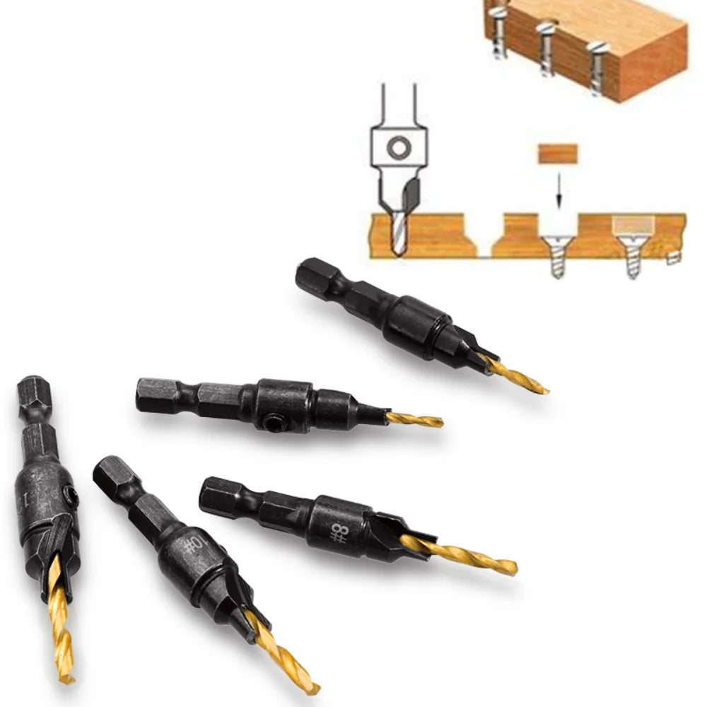 5pcs Countersink Drill Woodworking Drill Bit Set Drilling Pilot Holes for Screw Sizes #5 #6 #8 #10 #12 Cutter Screw Hole Drill