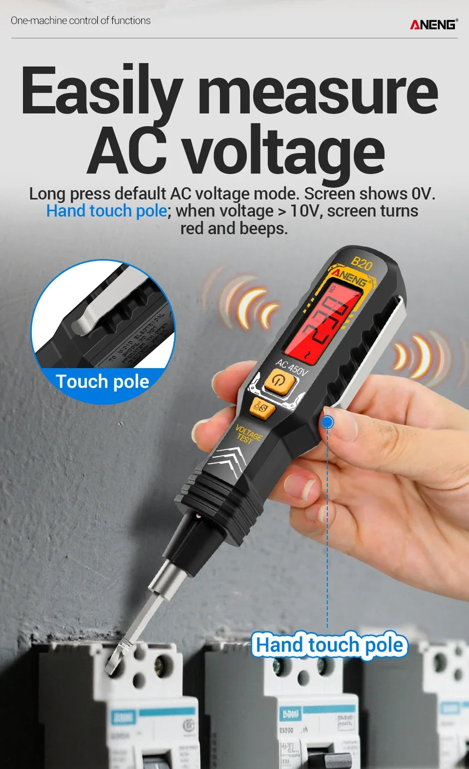ANENG B20 Insulated Screwdriver Double Head Dual-use Slotted Cross Tester Pen Screw Driver Repair Voltage Meter Hand Tools