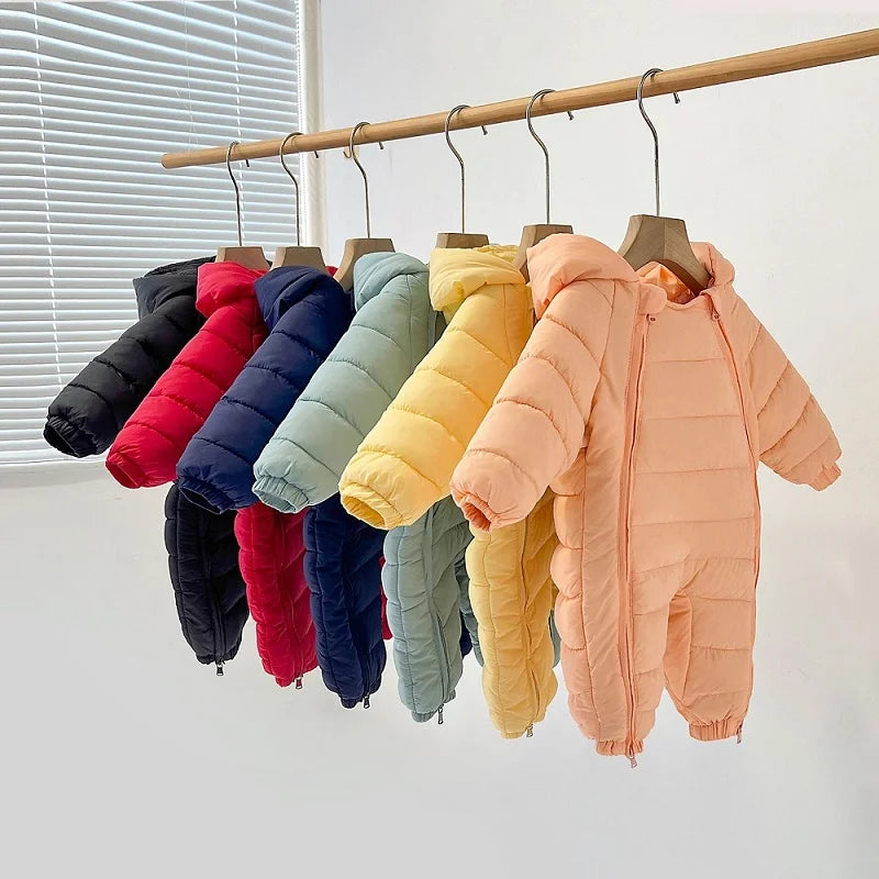 Baby Hooded Puffer Jumpsuit - Thick Plush Winter Romper for Outings - photo 2