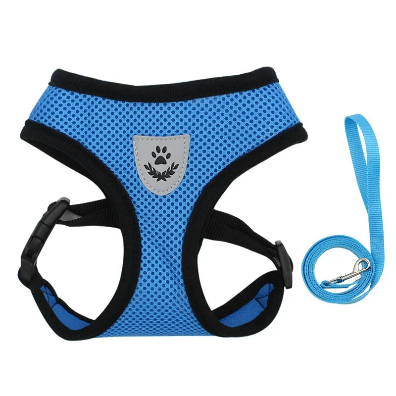 Adjustable Mesh Harness and Leash for Small Dogs and Cats, Reflective