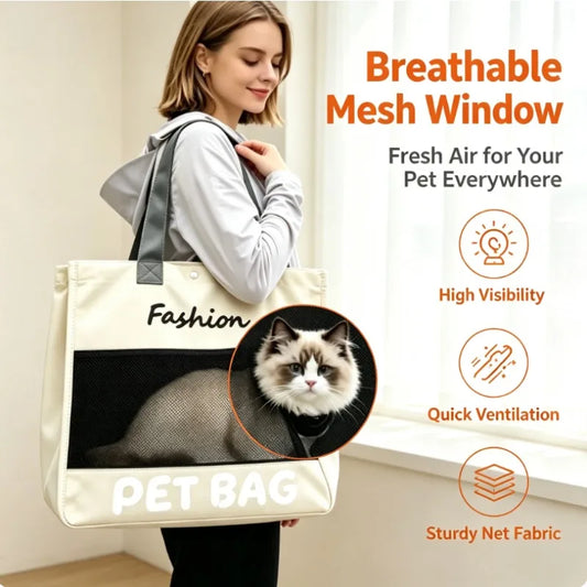 Breathable Mesh Pet Tote Bag - Shoulder Carrier for Kittens