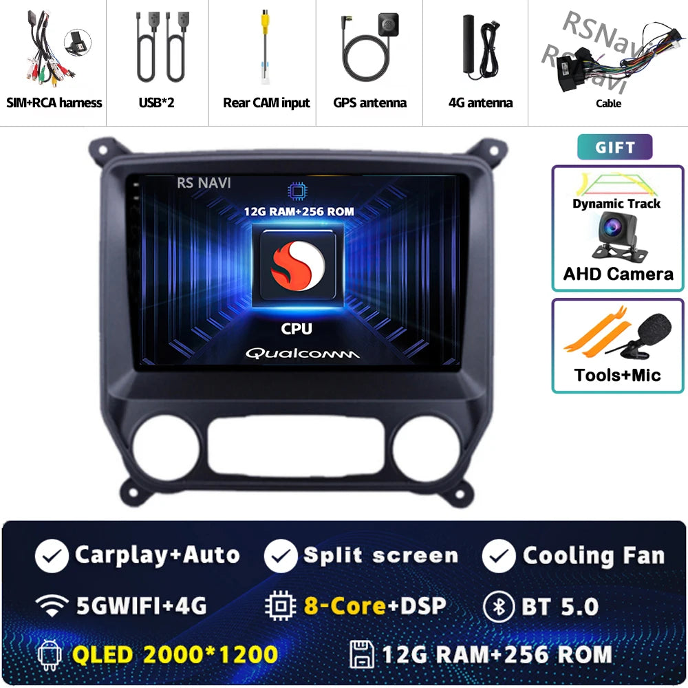 Android 16 Carplay Auto Car Radio Multimedia For Chevrolet Silverado 3 GMTK2 2014 2015 2016 2017 2018 GPS BT 4G Stereo Head Unit