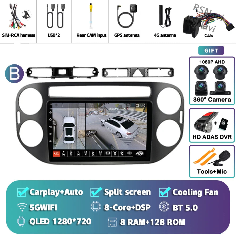 Car Stereo with Apple CarPlay & Android Auto, Compatible with VW Tiguan 1 NF (2006-2016)