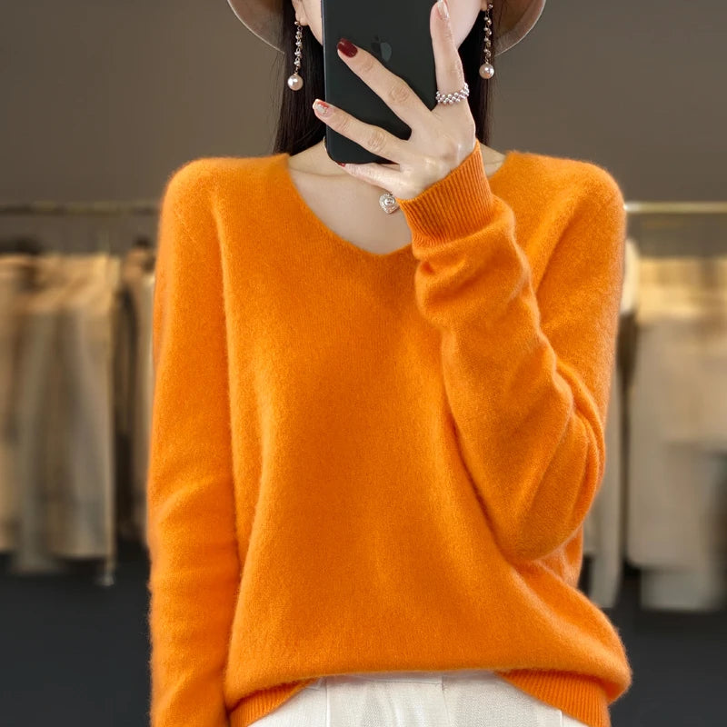 Women's Merino Wool V-Neck Sweater