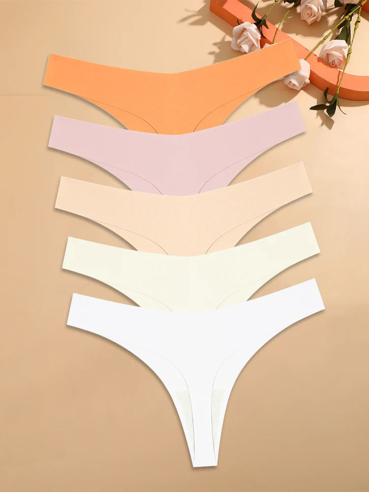 5-Pack Ice Silk Seamless Thongs – Breathable Low-Rise Panties